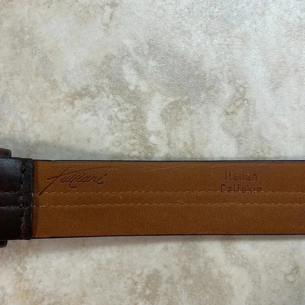 Tulliani Belt Size 34 Italian Calfskin Leather 4522 Dark Brown